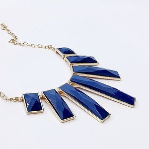 STATEMENT NECKLACE Egyptian navy blue gold dark costume faceted royal bib runway